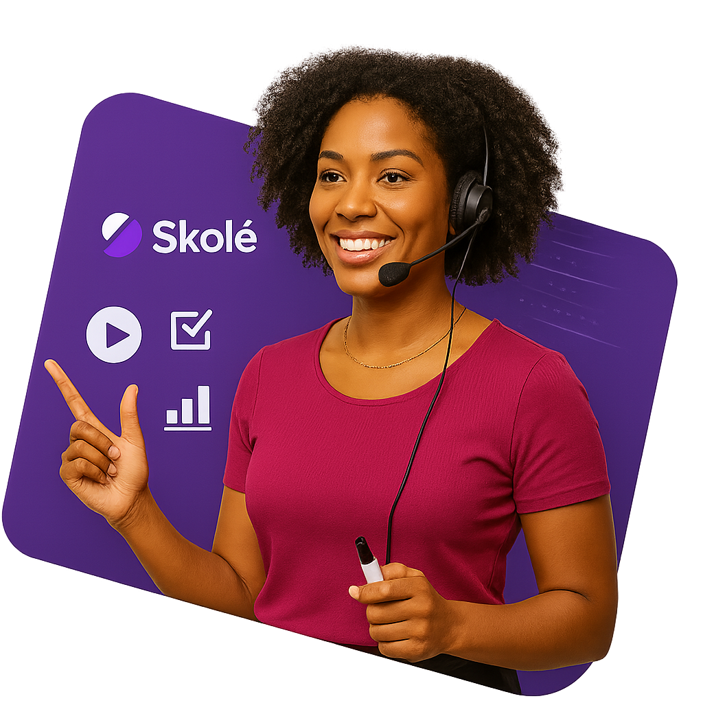 Imagen de Skole, mujer hablando en video conferencia